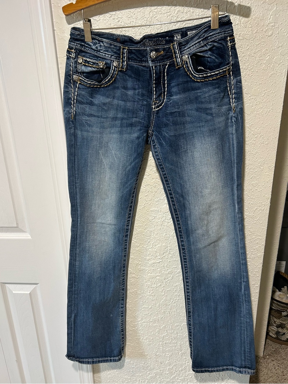Miss Me Women's Boot Cut Jeans in Dark Blue with Fading